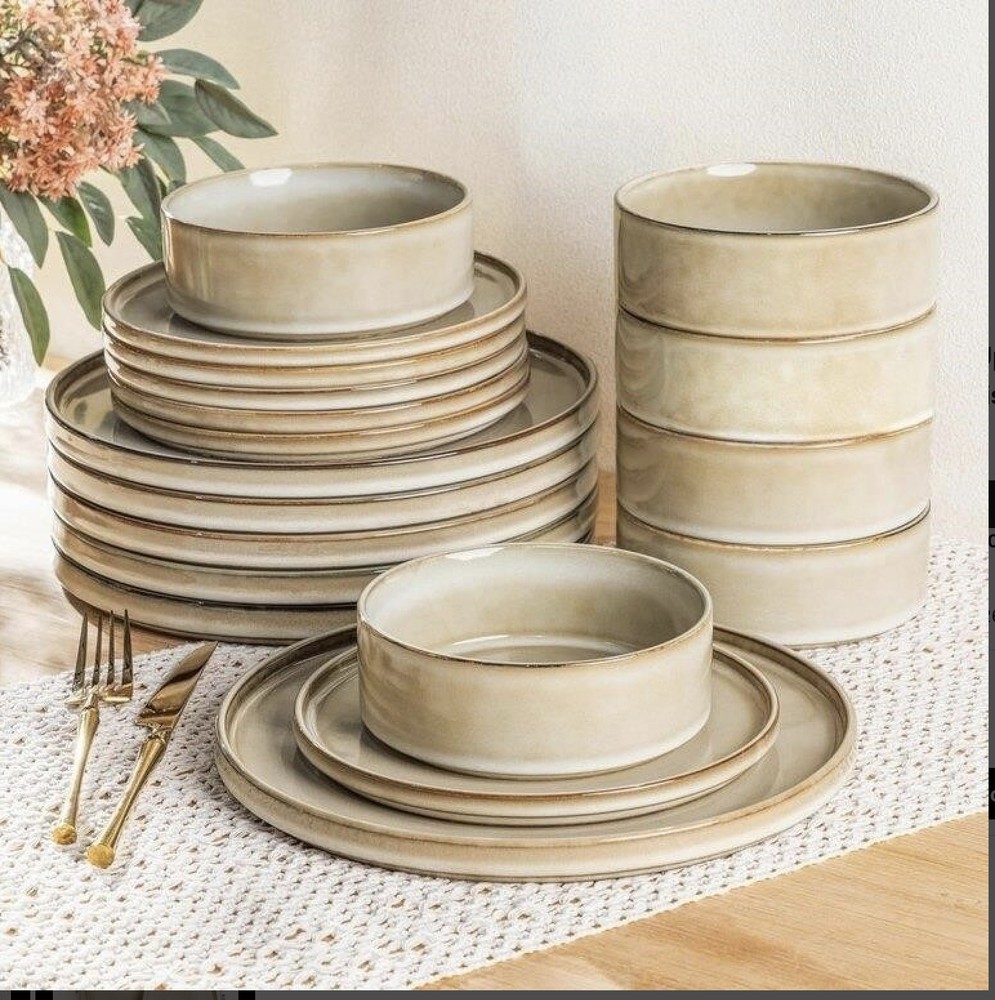 Stoneware Dinnerware handcrafted 18pc, set serves 6, Cappuccino