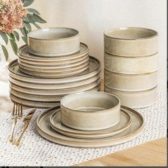 Stoneware Dinnerware handcrafted 18pc, set serves 6, Cappuccino
