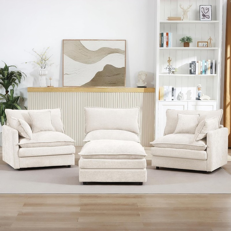 105" Sectional Modular Sofa Cloud Couch Convertible L-Shape Sofa with Ottoman gallery