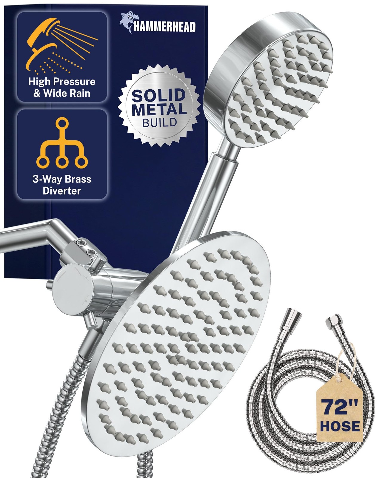 HammerHead Showers® Solid Metal Dual Shower Head 2.5 GPM, Polished Chrome gallery