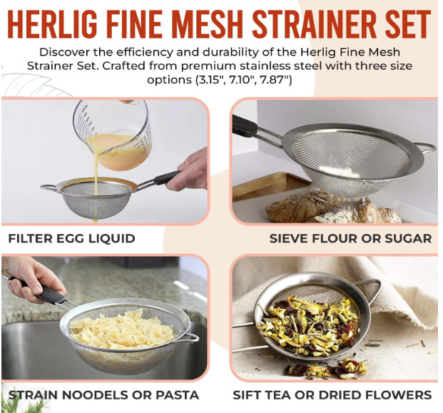 Herlig™ Fine Mesh Strainer Set - Pack of 3 Rust Proof Stainless Steel Mesh gallery