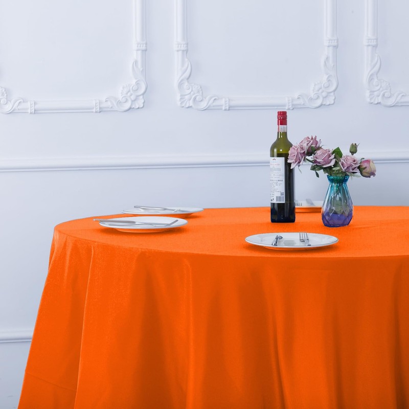 2 PCS 120 Inch Orange Round Polyester Tablecloth Washable Wedding Banquet gallery
