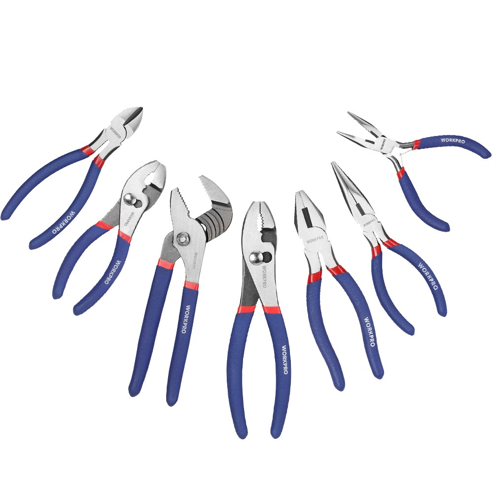 7PCS WORKPRO Plier Set Groove Joint Long Nose Slip Joint Linesman Diagonal Plier gallery
