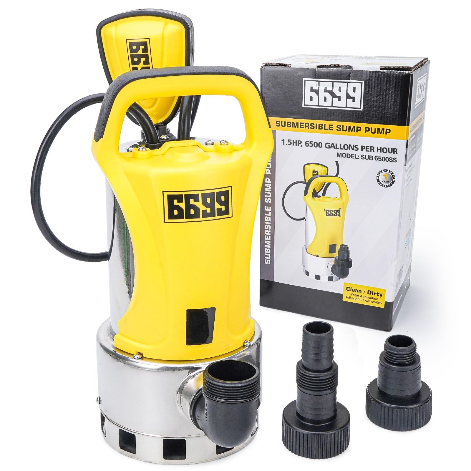 1.5HP Sump Pump Submersible Utility Pump 6500GPH High Flow Stainless Steel Wa... gallery