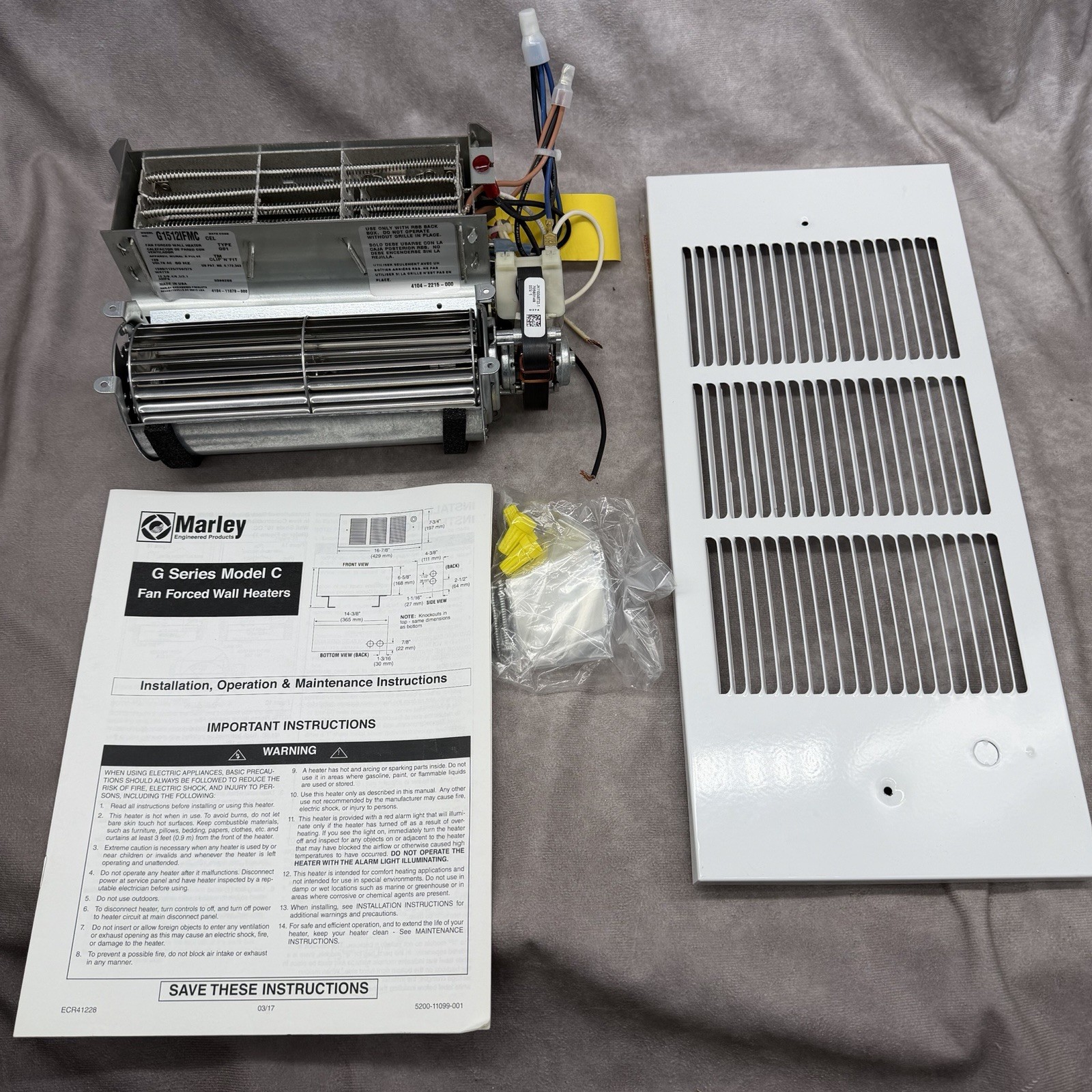 Marley G Series Model C Fan Forced Wall Heater 120 Volts AC G15121FMC For Parts gallery