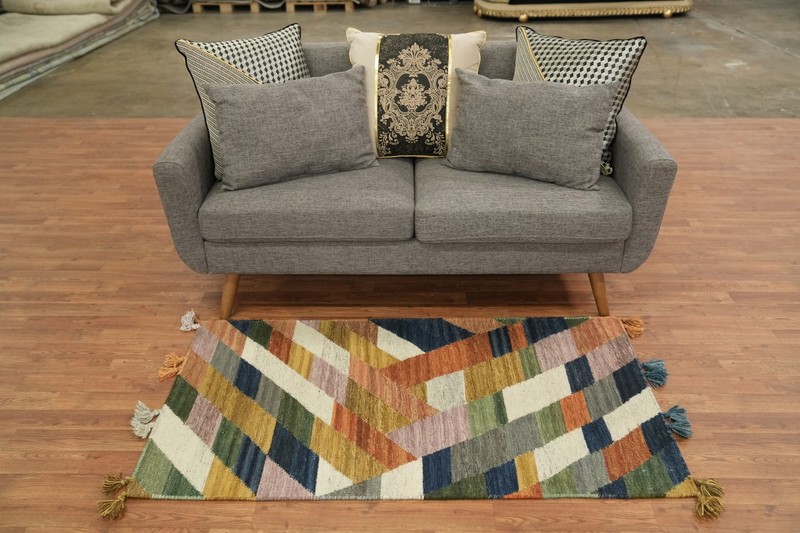 Modern 3x5 Geometric Zigzag Weave Wool Accent Rug in Multicolor Hues gallery