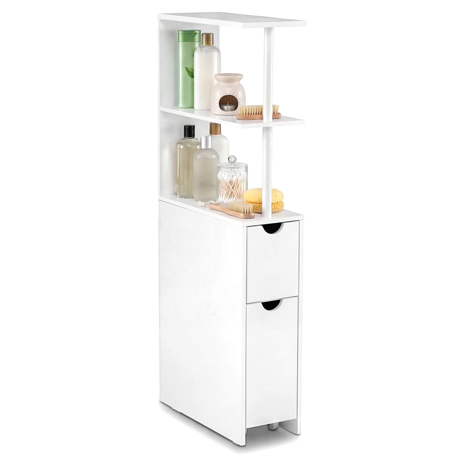 Slim Storage Cabinet w/Open Shelves Pull-out Drawer & Slide-out Cart for Kitchen gallery