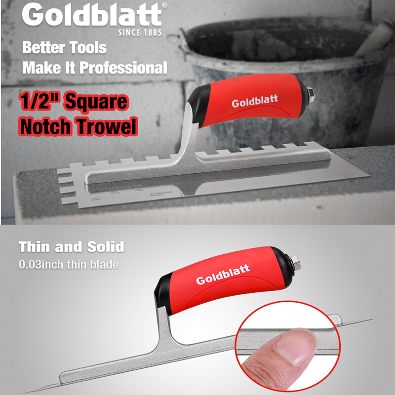 Goldblatt 1/2" Square Notch Trowel Stainless Steel Masonry Tile Installation Set gallery