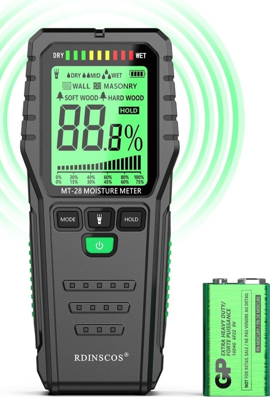 RDINSCOs MT-28 Electric Moisture Meter Backlit Display Hold Battery Indicator gallery