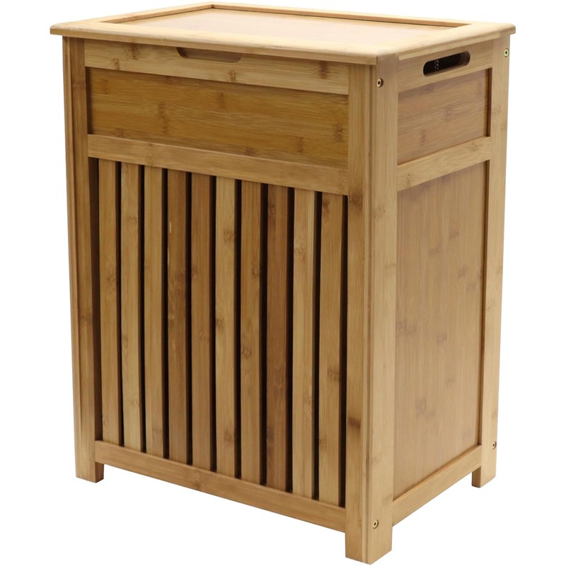 Redmon Bamboo Top Load Clothes Hamper, Full Size with Hinged Lid and Handles gallery