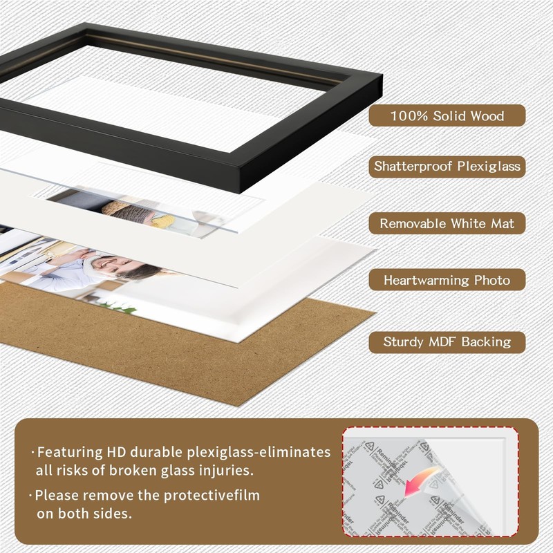2 Pack 8x10 Picture Frames Solid Wood Black Wall Mount Tabletop gallery