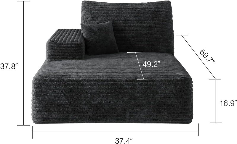 SweevisBasor 107" Cloud Sofa, Corduroy L-Shaped Sectional with Chaise, Black gallery