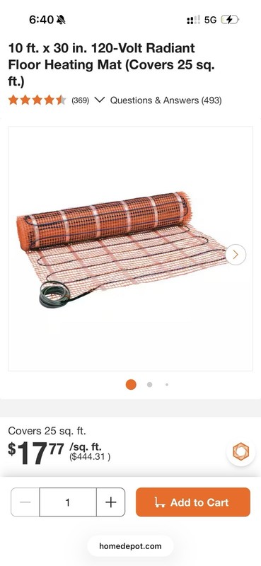 SunTouch 120VAC Underfloor Heating Mat System 10ft x 30in Covers Up to 25 sq ft gallery