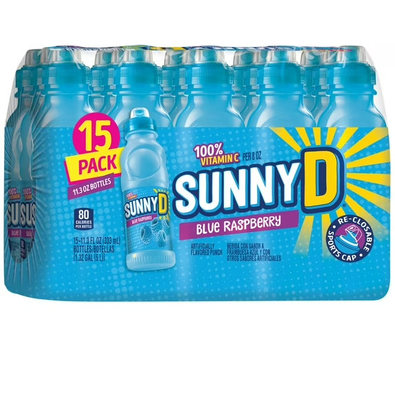 SUNNYD Blue Raspberry Shelf Stable Juice Drink, 15 Count, 11.3 fl oz Bottles gallery