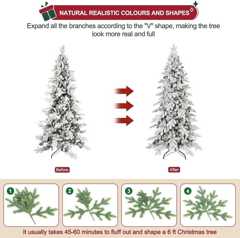 4-9Ft PreLit Snow Flocked Christmas Tree Artificial Skinny Pencil Fir Xmas Tree gallery