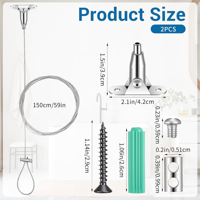 2 Pack Ceiling Mounted Shower Curtain Rod Support Bracket, 60-Inch Adjustable gallery