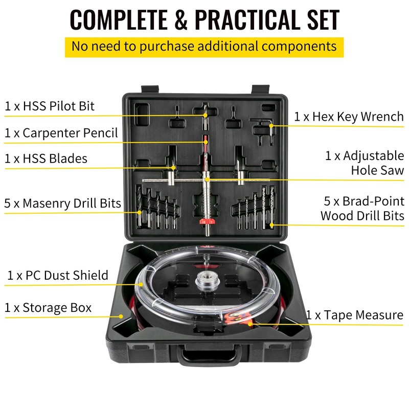 Adjustable Hole Saw Cutter Kit, 1-5/8" to 11-13 /16" (40-300 mm), Recessed Hol gallery