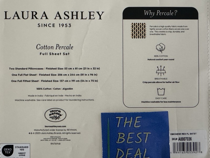NIP Laura Ashley FULL Full Sheet Set 4 PCS 100% Cotton Percale Flowers Red Aqua gallery