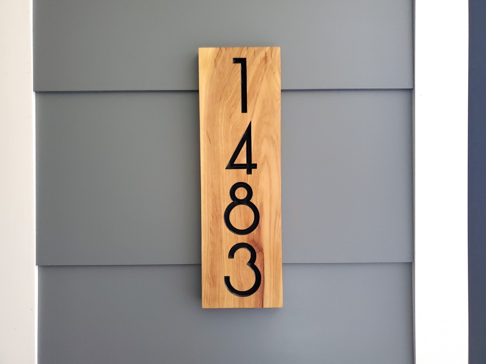 Custom House Number Sign Address Plaque Modern Carved Wood 5x16 7x22 10x32 gallery