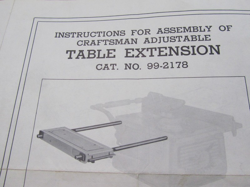 Assembly Instructions Craftsman Adjustable Table Saw Extension Cat. No. 99-2178 gallery