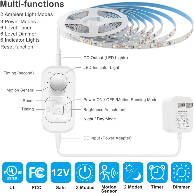 Motion Sensor Lights Indoor Plug-in LED Step Lights Strip with Power Timer Dimme gallery