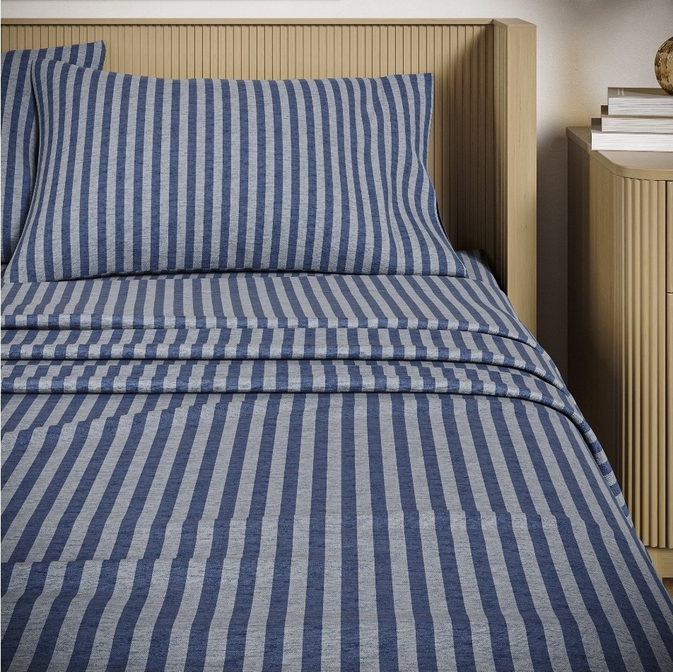 Beautiful Striped 4-Piece 100% Cotton Washed Percale Natural Sheet Set Queen NEW gallery