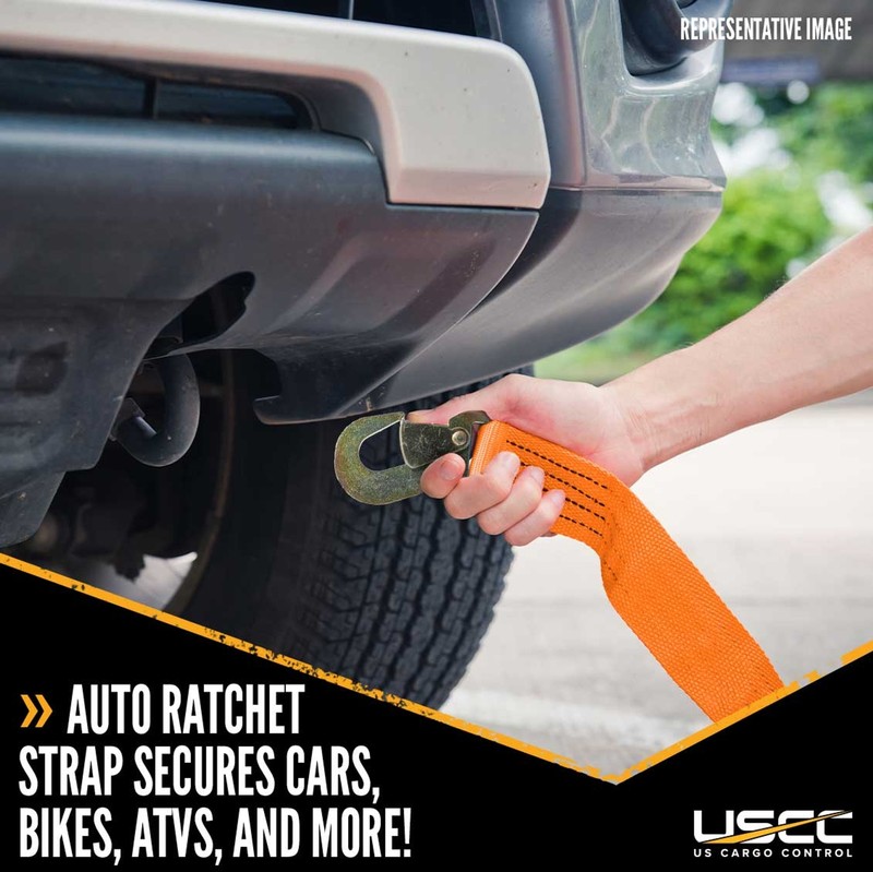 USCC 2" X 8' Ratchet Strap w/Snap Hook - Orange gallery