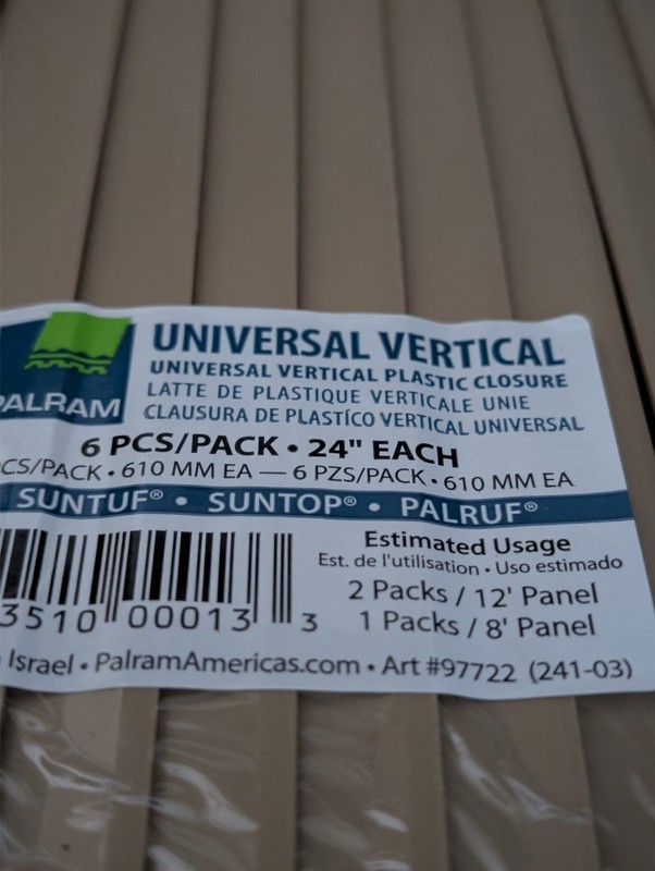 120 Palram Universal Vertical Plastic Closure Strip 24" for Suntuf Suntop Palruf gallery