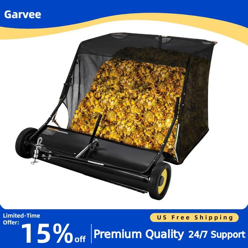 Pull Behind 42 Inch Lawn Sweeper Height Adjustable Leaf Collector Tow Behind