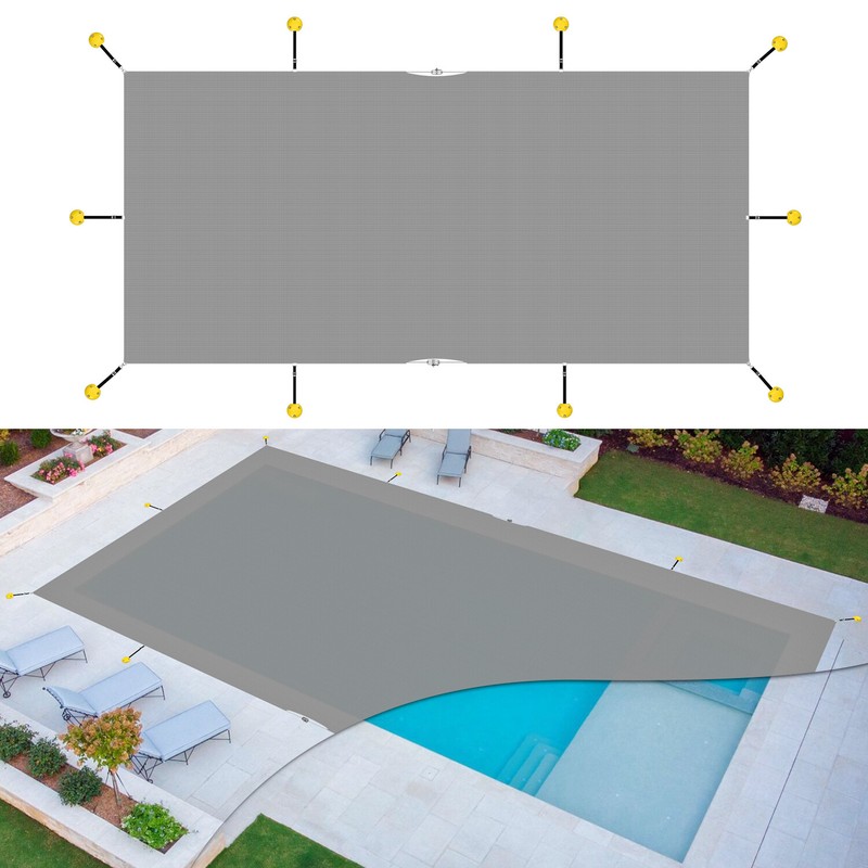 Inground Winter Pool Cover Rectangle Swimming Heavy Duty Safety Mesh Cover Gray gallery