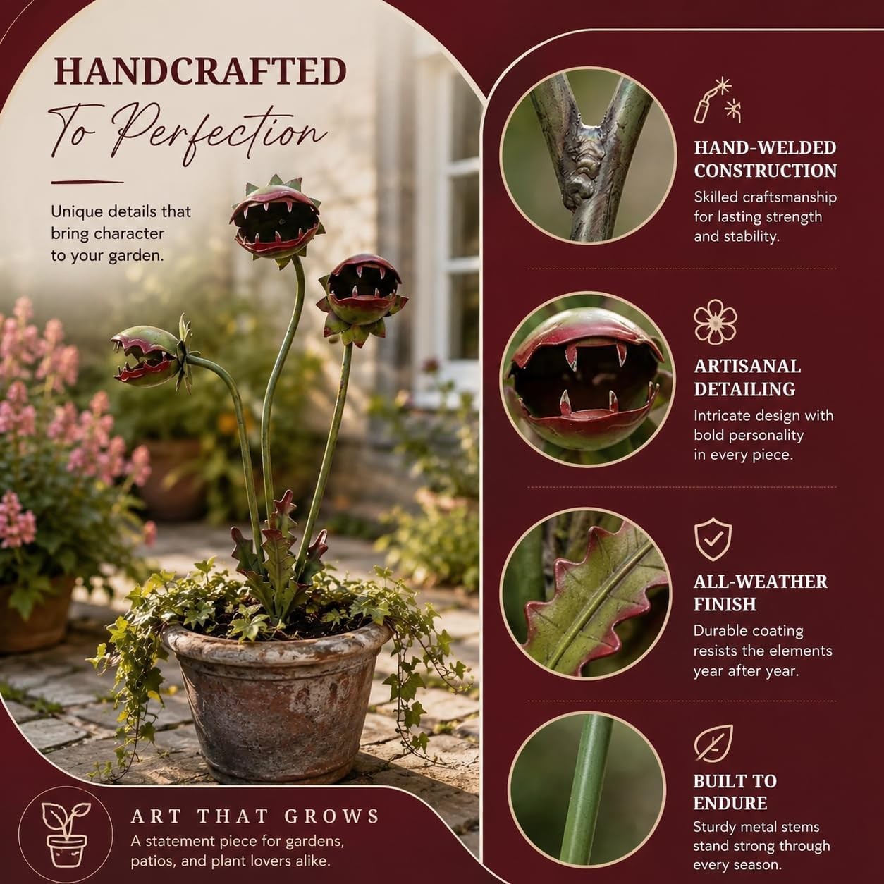 Unique Metal Venus Flytrap Outdoor Decor, Funny Monster Plant Gift for Garden gallery