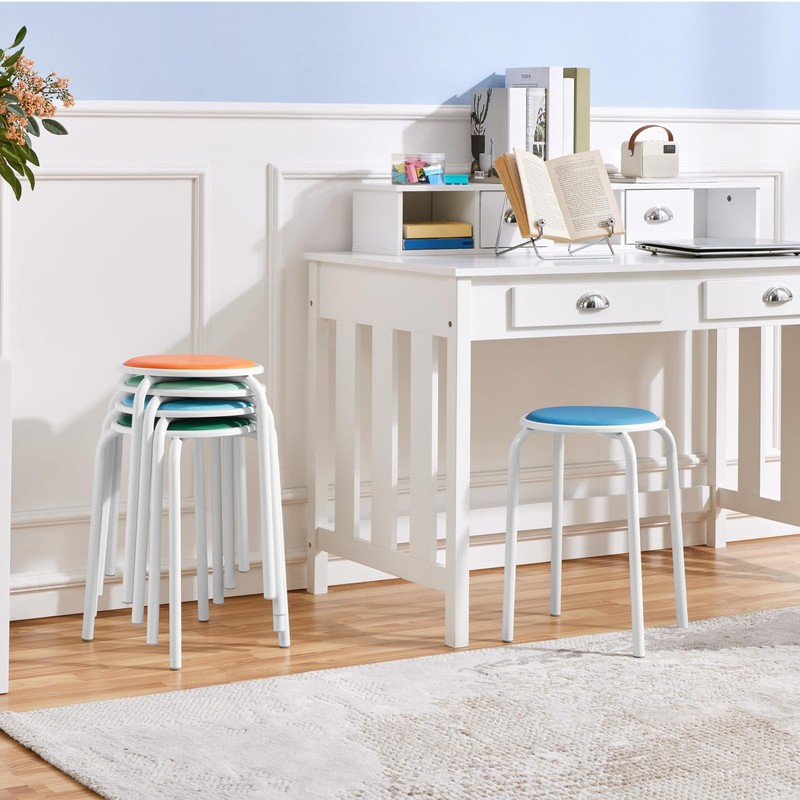 Stackable Stools Metal Leg Stools Backless Stools for Library Kitchen Home, 5Pcs gallery