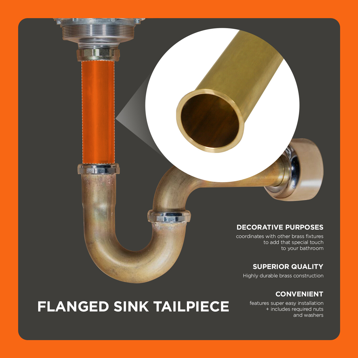 Flexcraft Flanged Sink Tailpiece for Tubular Drain Applications, Brass gallery