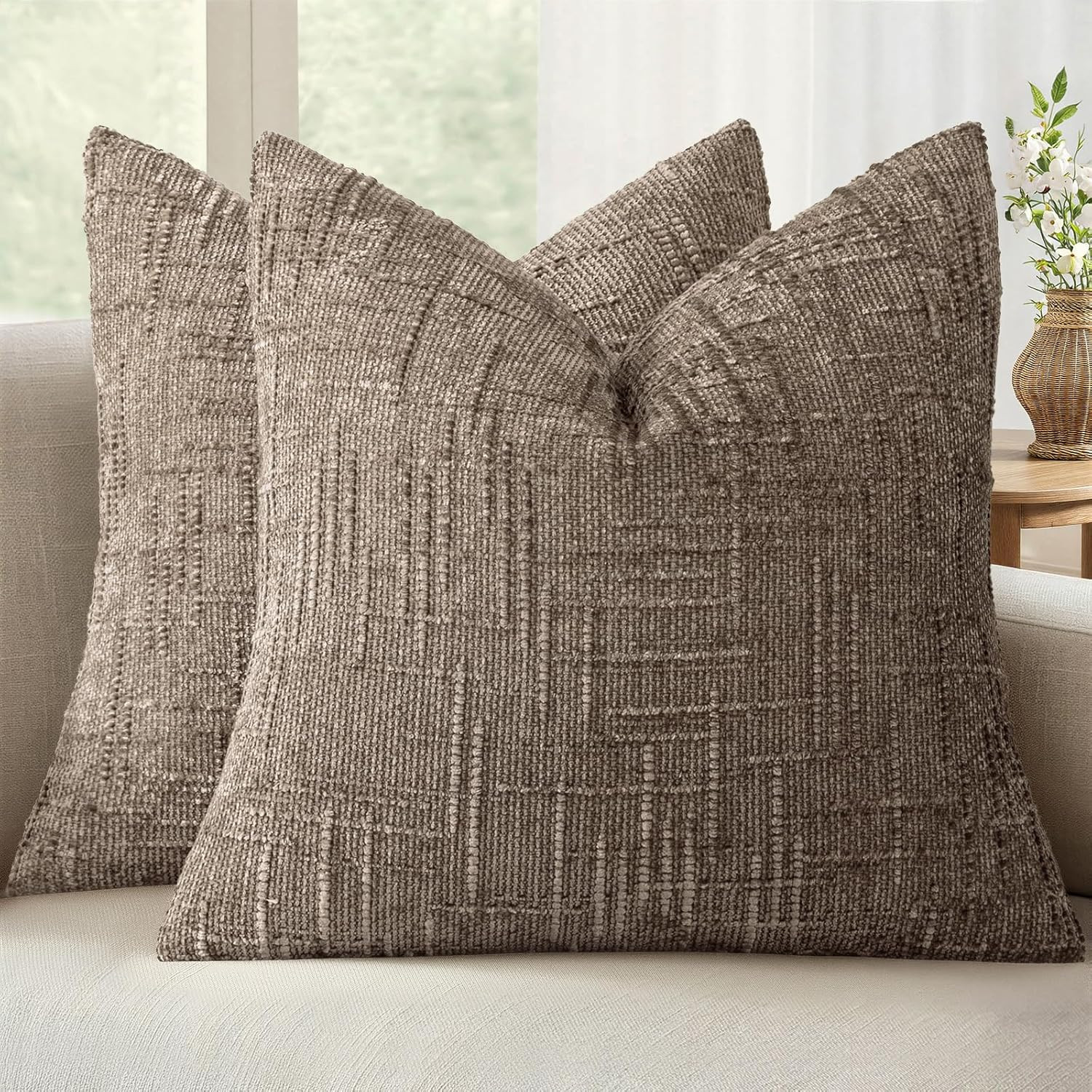 Textured Throw Pillow Covers Thick Chenille Decorative Pillows Taupe Grey 18X18 gallery