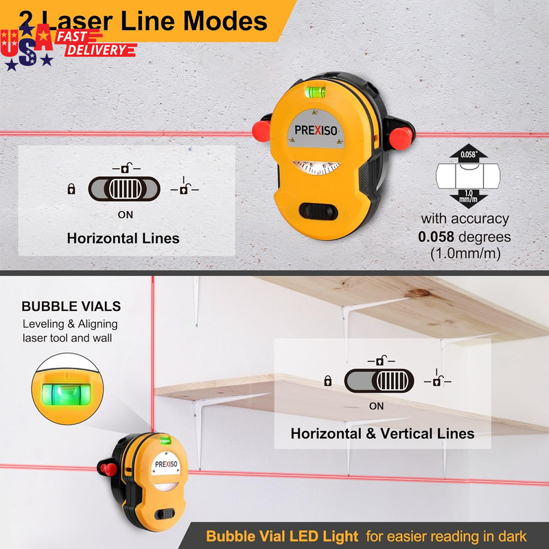 Multi Surface Laser Level LED Light Vial, 30Ft Horizontal & Vertical Line Laser gallery
