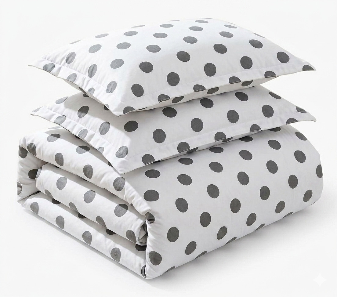 100% Cotton Percale White/Grey 3PC Polka Dots Duvet Cover With Matching Shams gallery