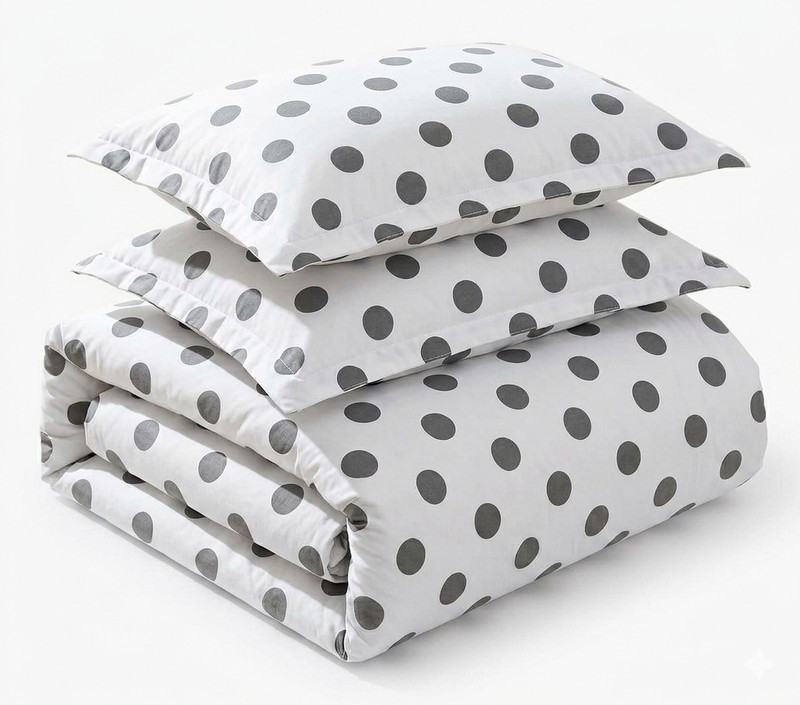 100% Cotton Percale White/Grey 3PC Polka Dots Duvet Cover With Matching Shams gallery