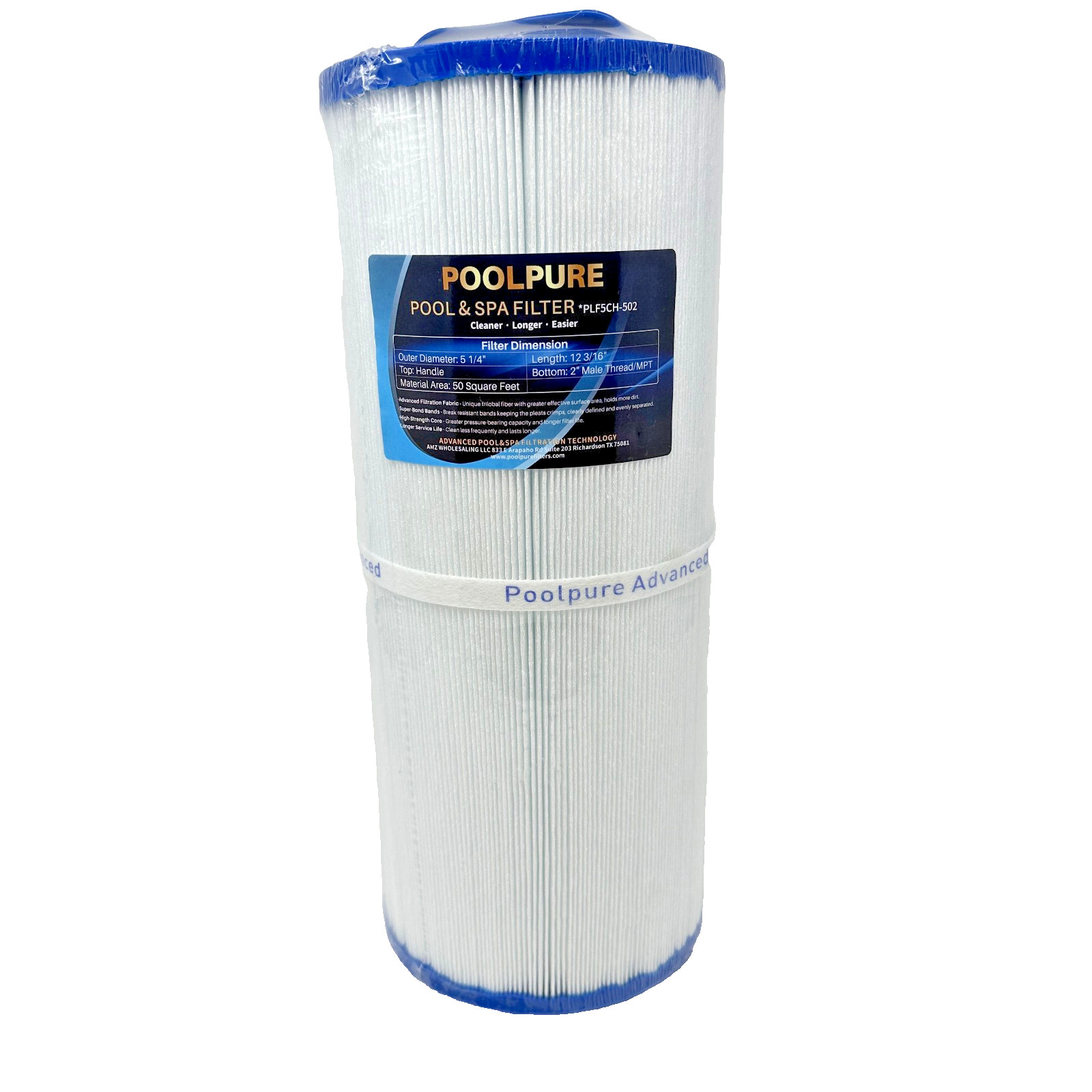 Poolpure PLF5CH-502 Pool Spa Filter Cartridge 50 Sq Ft 2 Inch Thread Replacement gallery