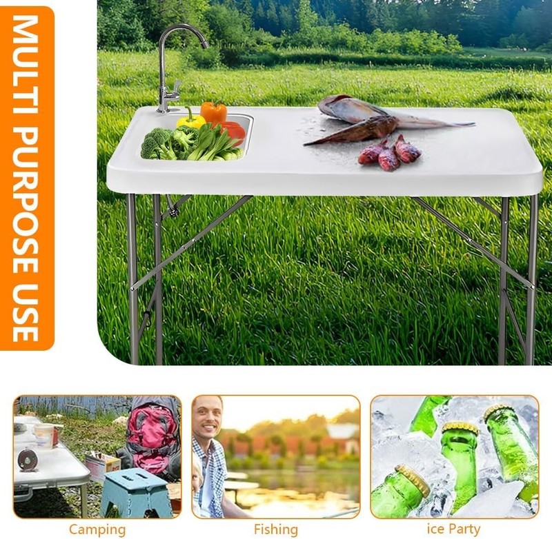 Portable Fish Cleaning Table with Sink C 42.5" Folding Camping Sink Station,Heav gallery
