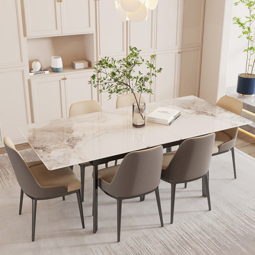 FATIVO Kitchen Extendable Dining Table Stretchable 130-160cm Marble Leaf Table gallery