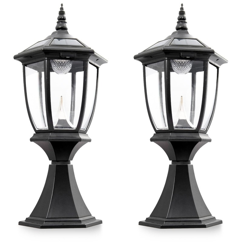 2 Outdoor Solar Post Light Lamp Lantern 6x6 LED Deck Cap Fence Path Vinyl Garden gallery