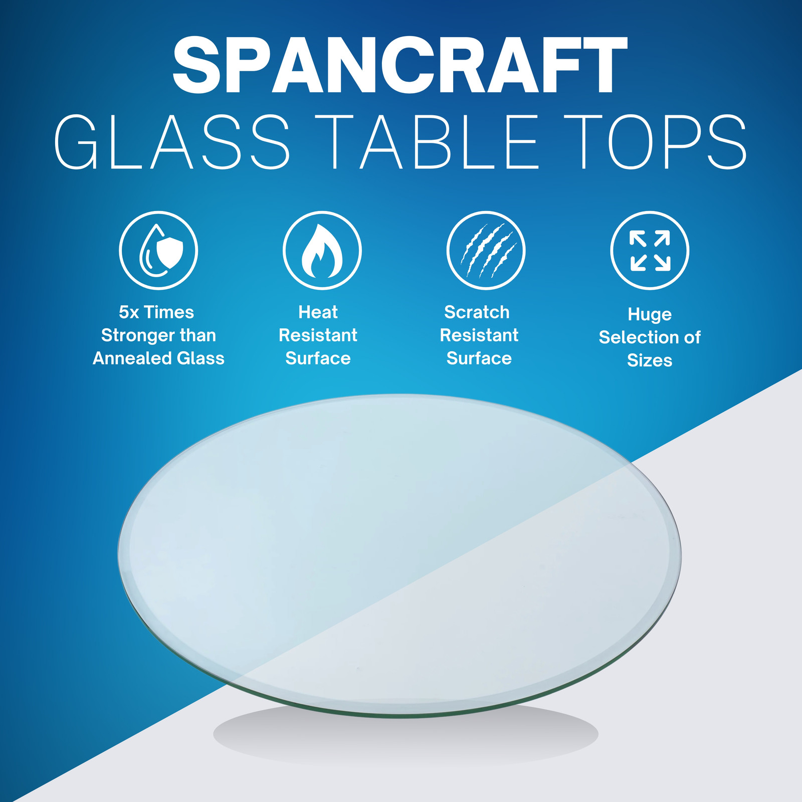 36" Inch Round 1/4" Thick Clear Glass Table Top with flat polished Edge and gallery