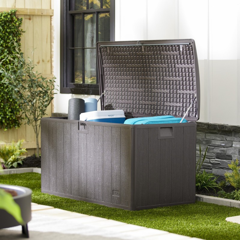 Plastic Development Group 105-Gallon Resin Outdoor Storage Deck Box, Java Brown gallery
