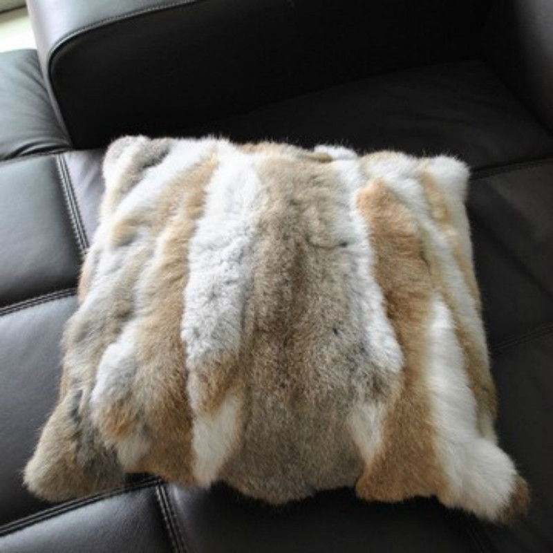 100% Real Rabbit Fur Protector Pillowcase Cover Pillow Sections Cusion 18 x 20'' gallery