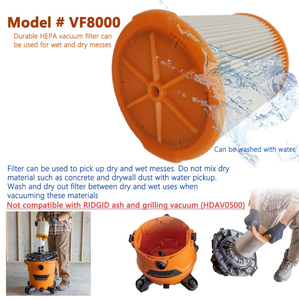 1 pcs VF8000 Pleated HEPA Filter for RIDGID Most 5-16 Gallon Wet Dry vacuums gallery