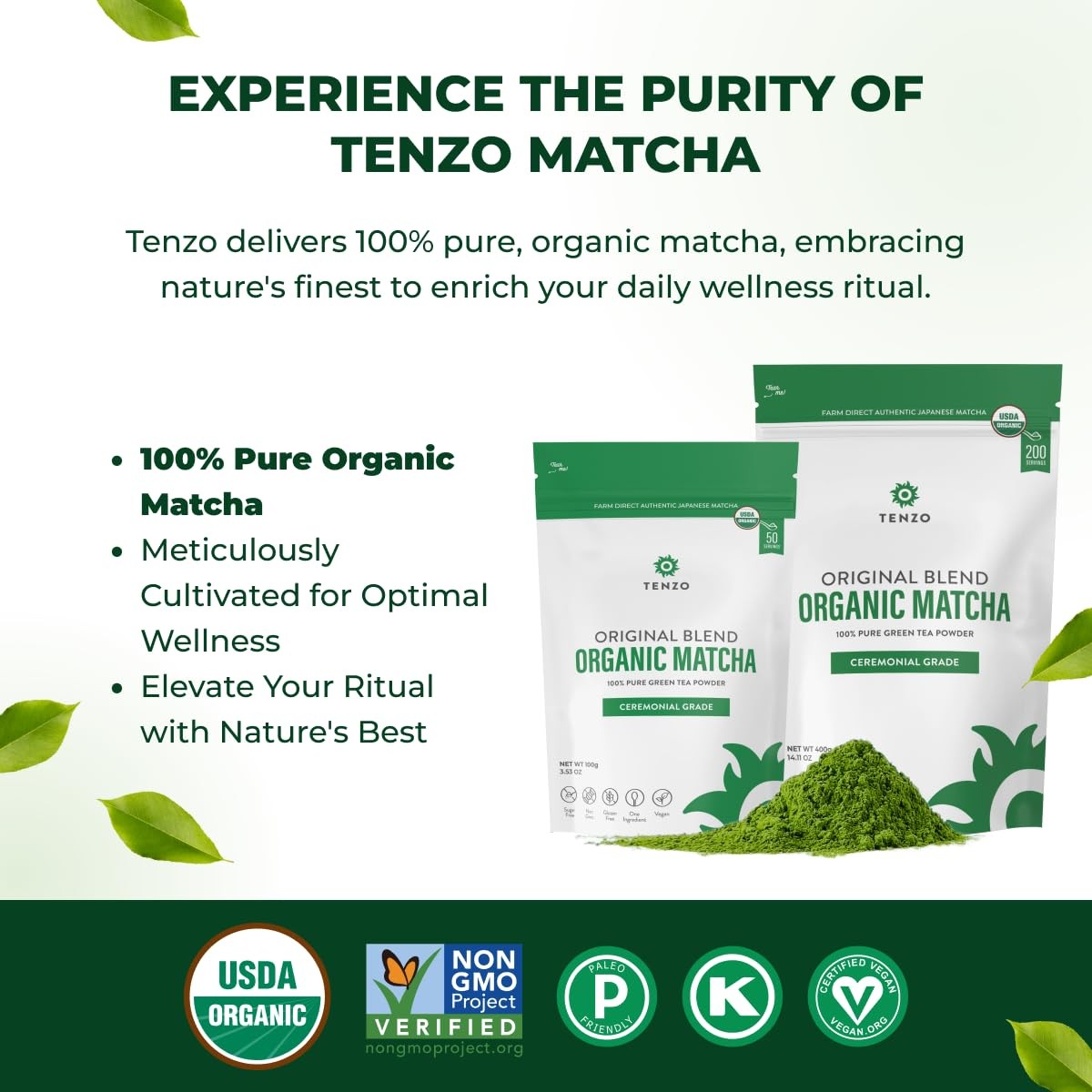 Tenzo Tea Matcha Green Powder - USDA Organic Ceremonial Grade 3.53 Ounce gallery
