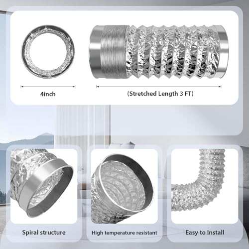 Flexible Dryer Vent Hose, 4 Inch 3Ft Extra Thick 6-Layer Heavy 4inch*3FT gallery