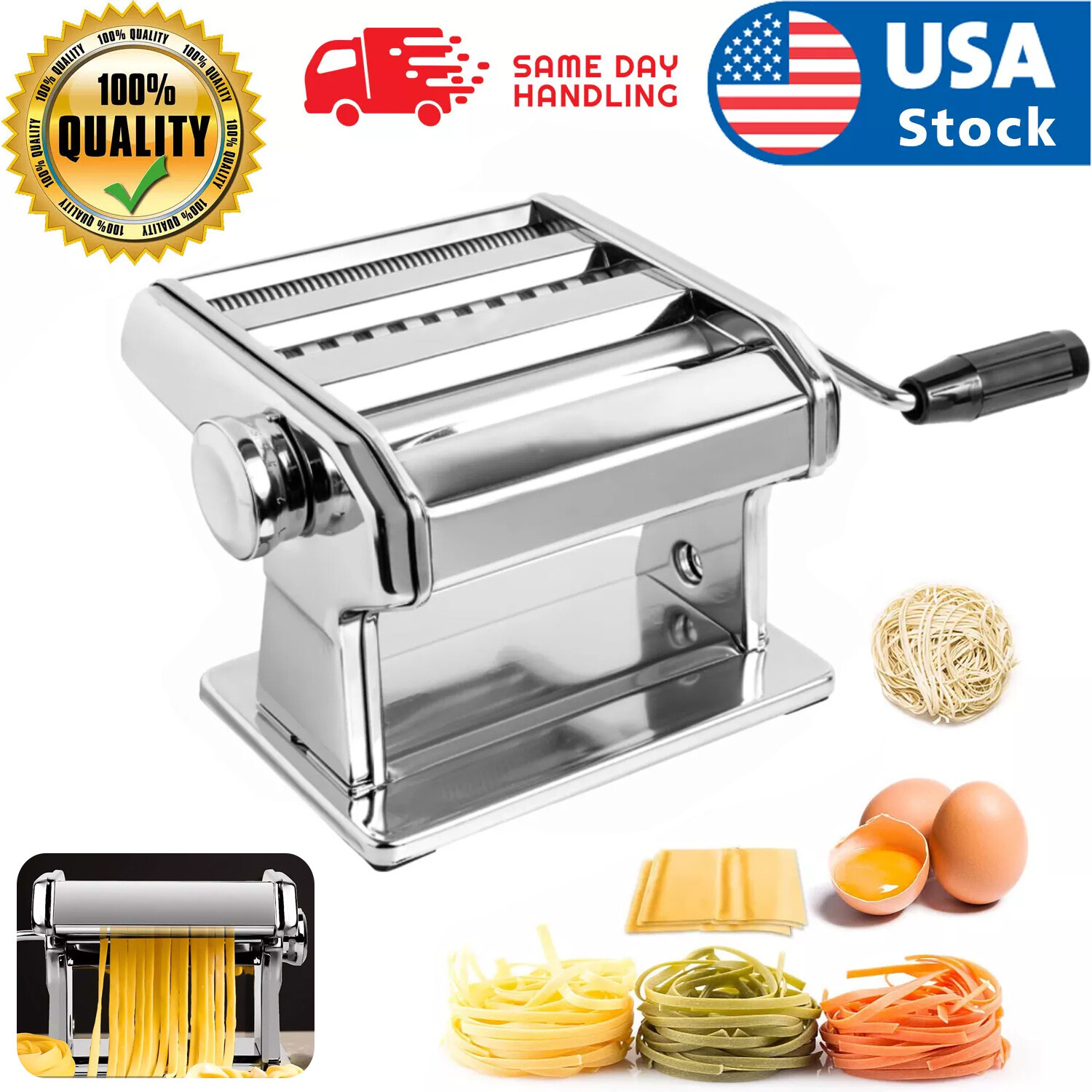 Stainless Steel Fresh Pasta Maker Roller Machine for Spaghetti Noodle Fettuccine gallery