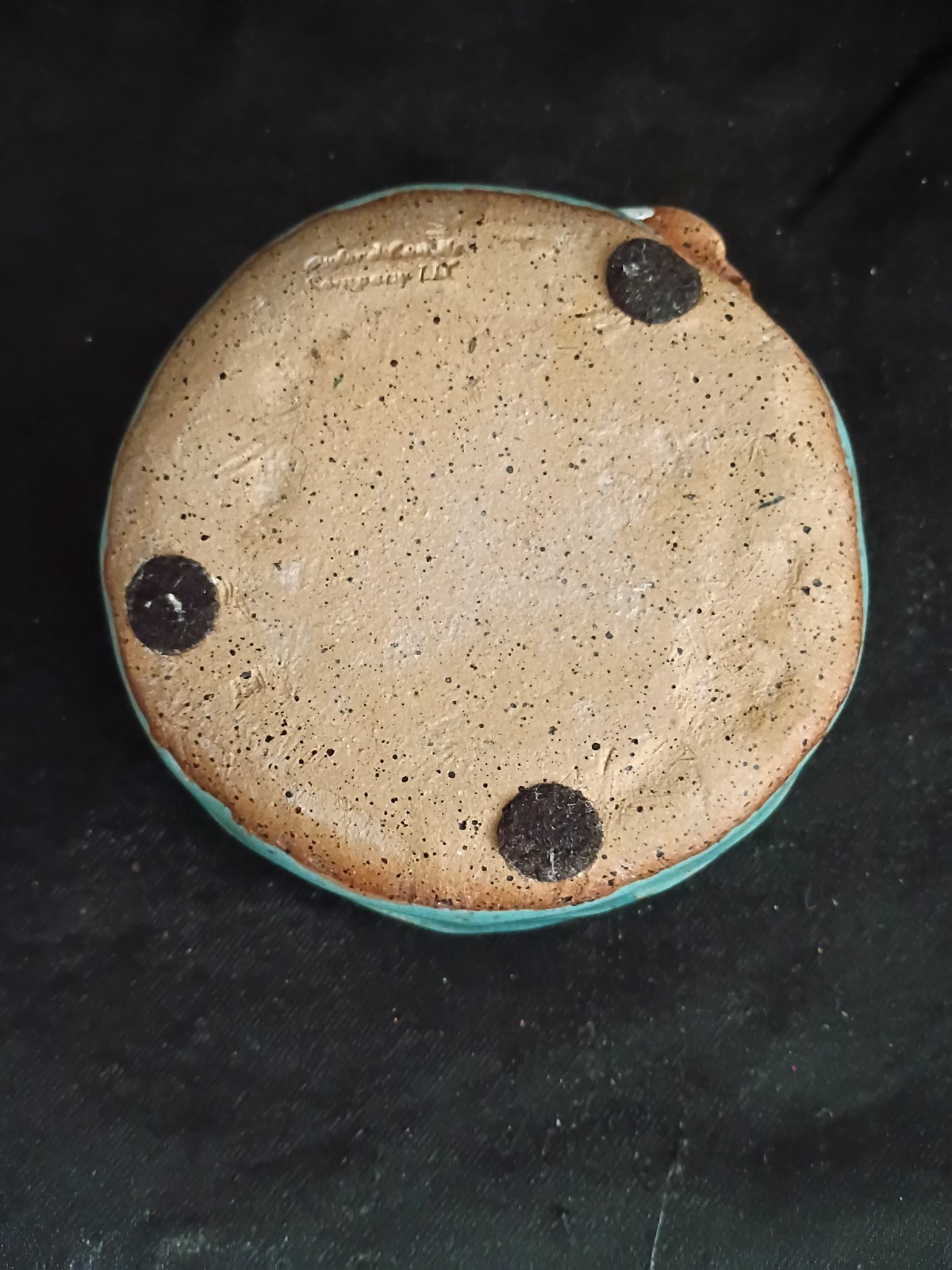 Small Ceramic Pottery Trinket Dish, Teal Glaze With Raised Relief Bunny gallery
