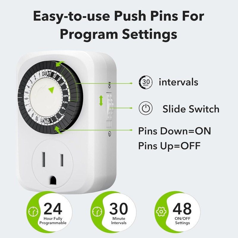 2-Pack Indoor Mechanical Outlet Timer - 24-Hour Automation for Indoor Lighting gallery